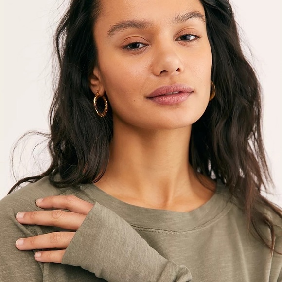 Free People We The Free Arden Long Sleeve Shirt Washed Army NWOT Size Large - Picture 3 of 8